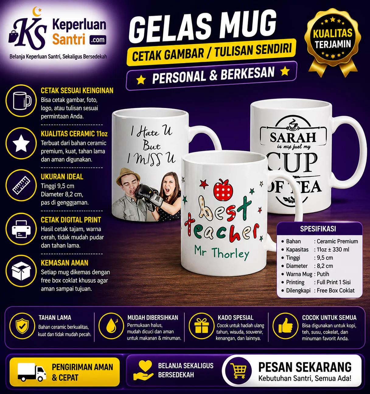 Gelas Mug Custom – Cetak Gambar / Tulisan Sendiri