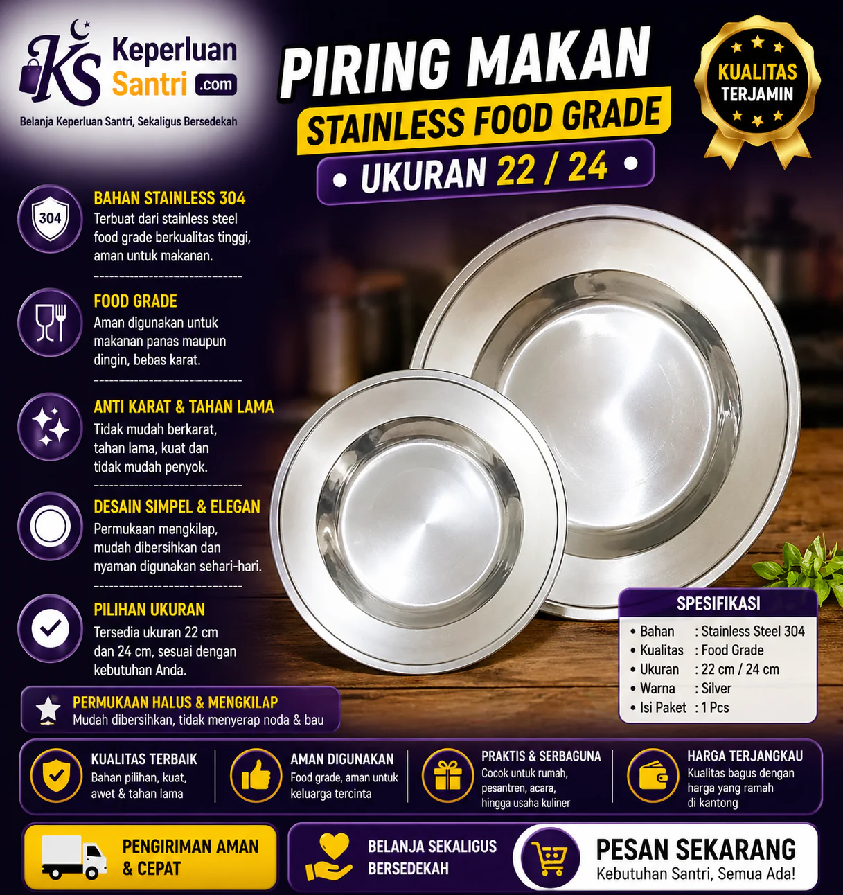 Piring Makan Stainless Steel Food Grade