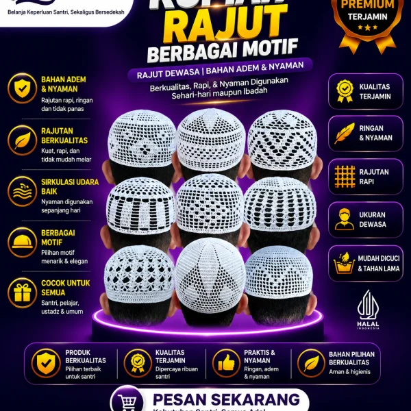 Kopiah Rajut Putih Motif