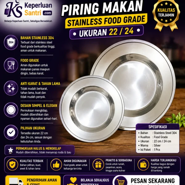 Piring Stainless ukuran 22 24